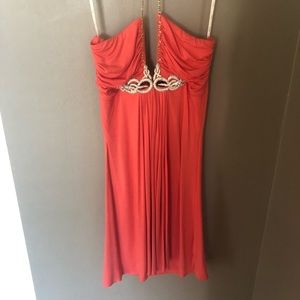 Mini orange dress w/ embellished gold chain detail